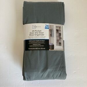 Large 24 Pocket Shoe Organizer, Gray with Crystal Clear pockets door hanger